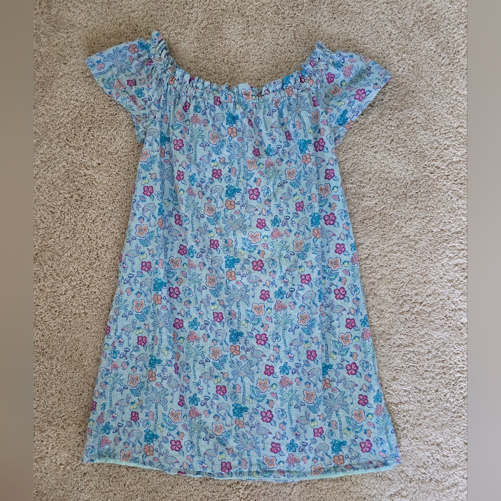 Vineyard Vines Off the Shoulder Flamingo Flock Dress Size XS Lined Blue, Short